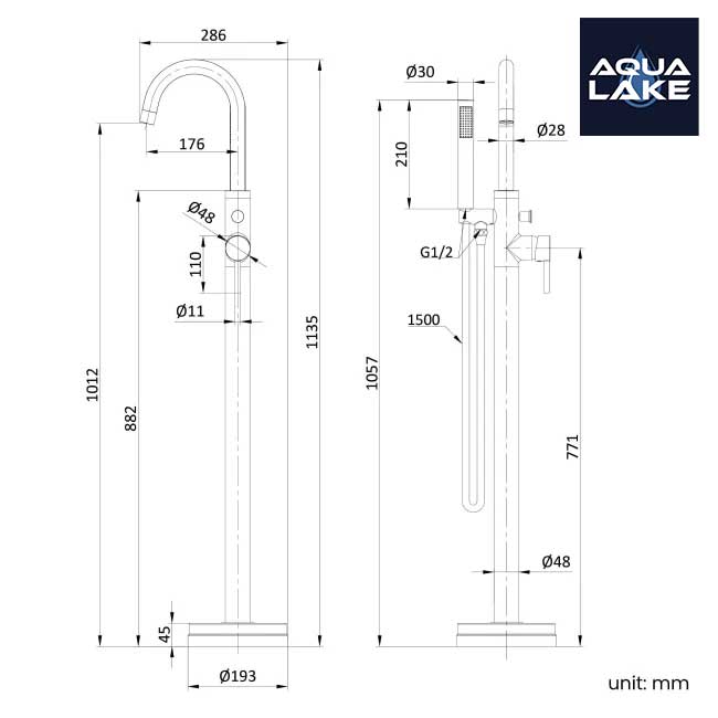 Derby Freestanding Bath & Shower Mixer Tap - Brushed Brass