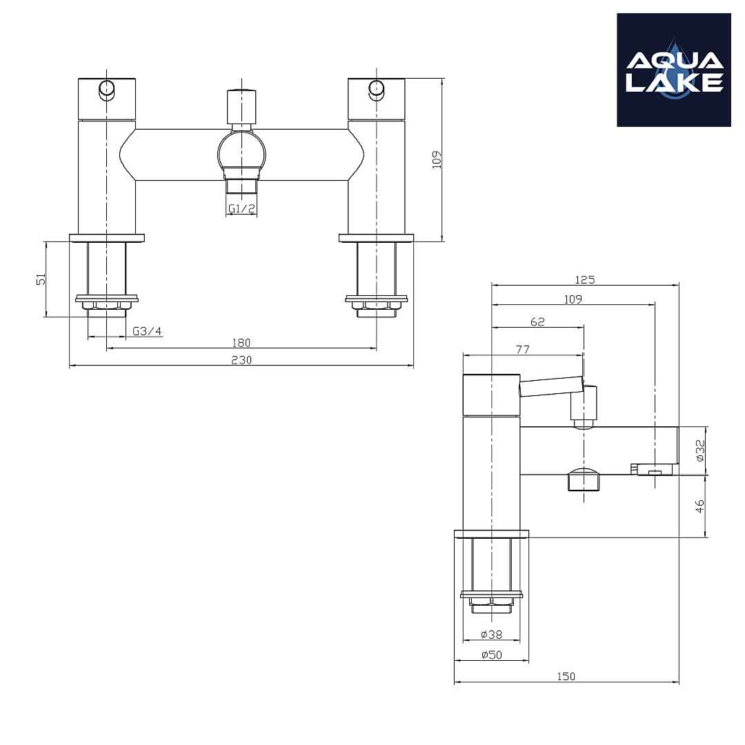 Derby Round lever Bath Shower Mixer Tap with Kit - Brushed Brass