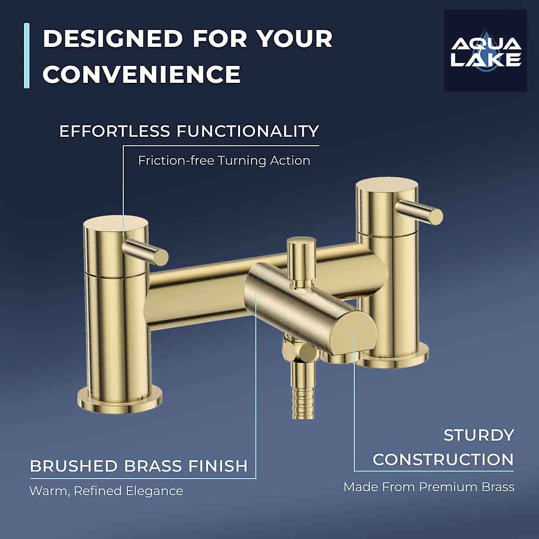 Derby Round lever Bath Shower Mixer Tap with Kit - Brushed Brass