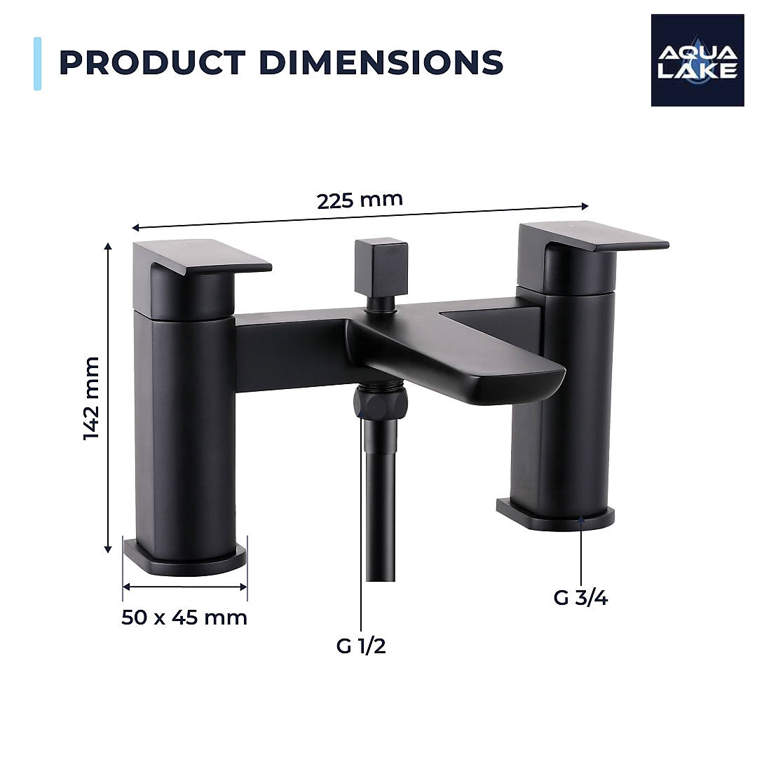 Marlow Bath Shower Mixer Tap with Kit - Matt Black