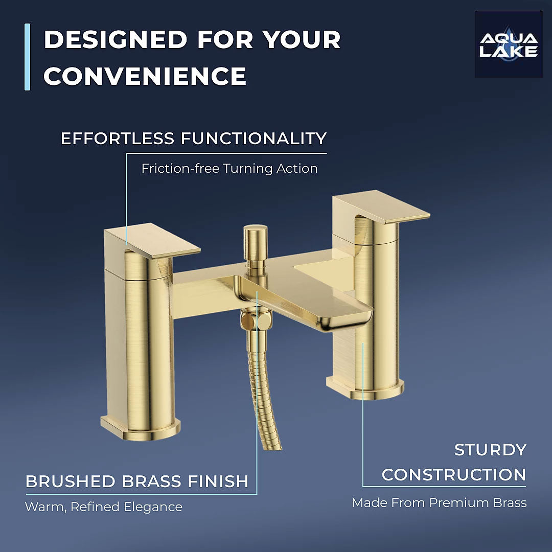 Marlow Bath Shower Mixer Tap with Kit - Brushed Brass