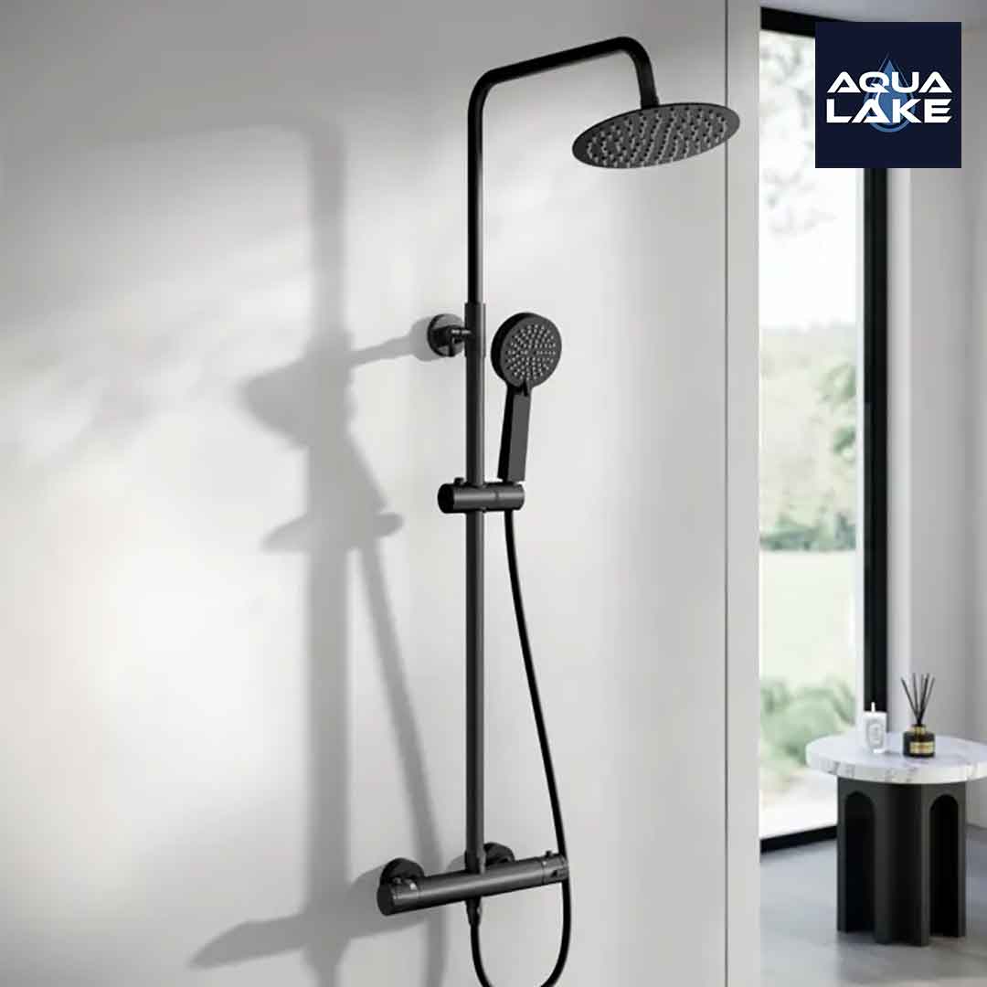 Thirlmere Premium Matt Black Round Thermostatic Shower Set