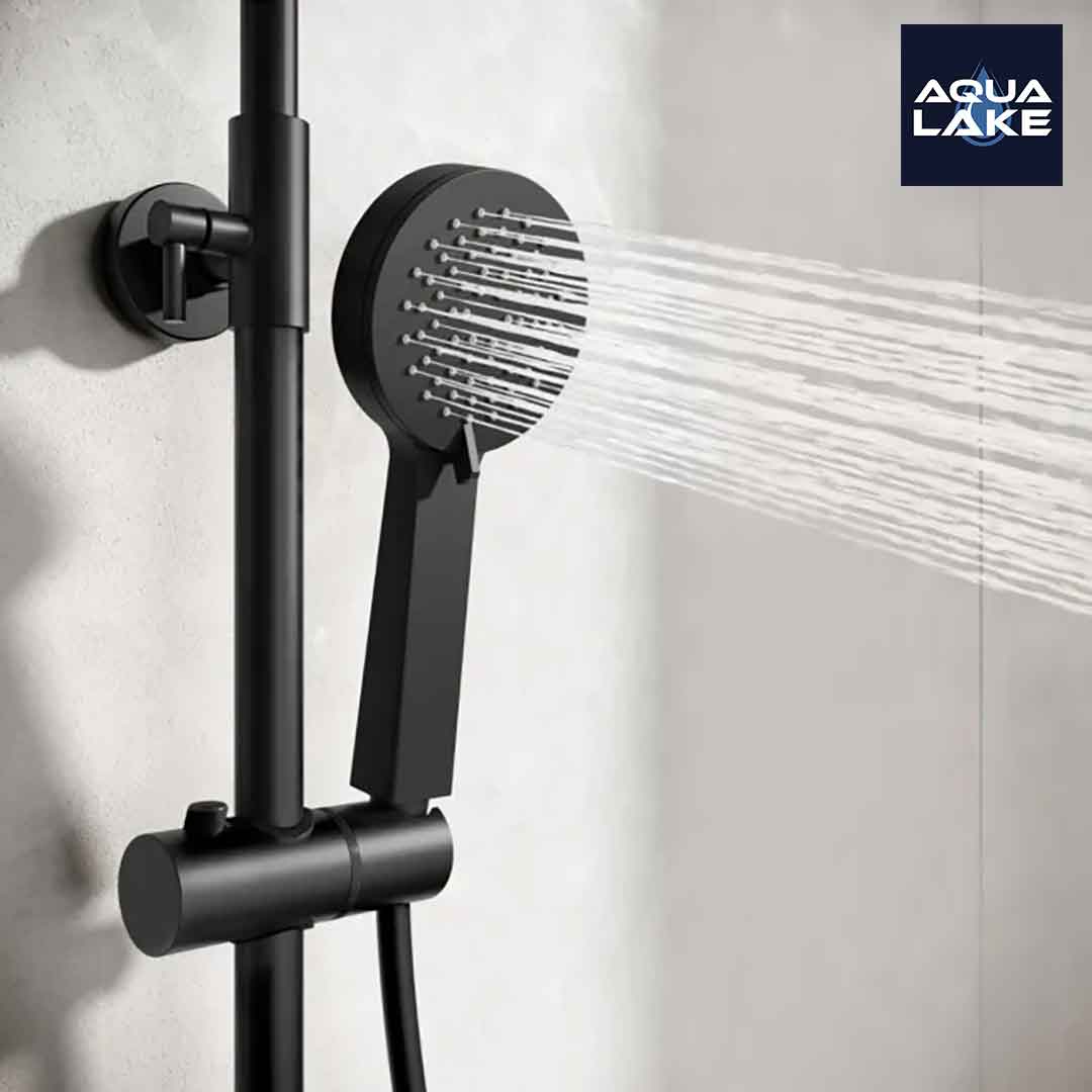 Thirlmere Premium Matt Black Round Thermostatic Shower Set