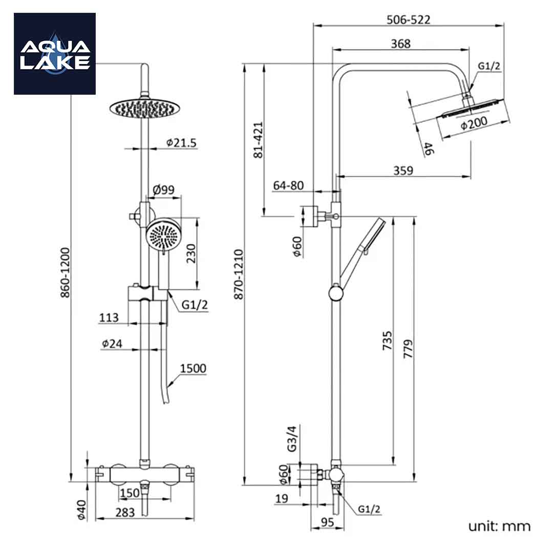 Thirlmere Premium Matt Black Round Thermostatic Shower Set