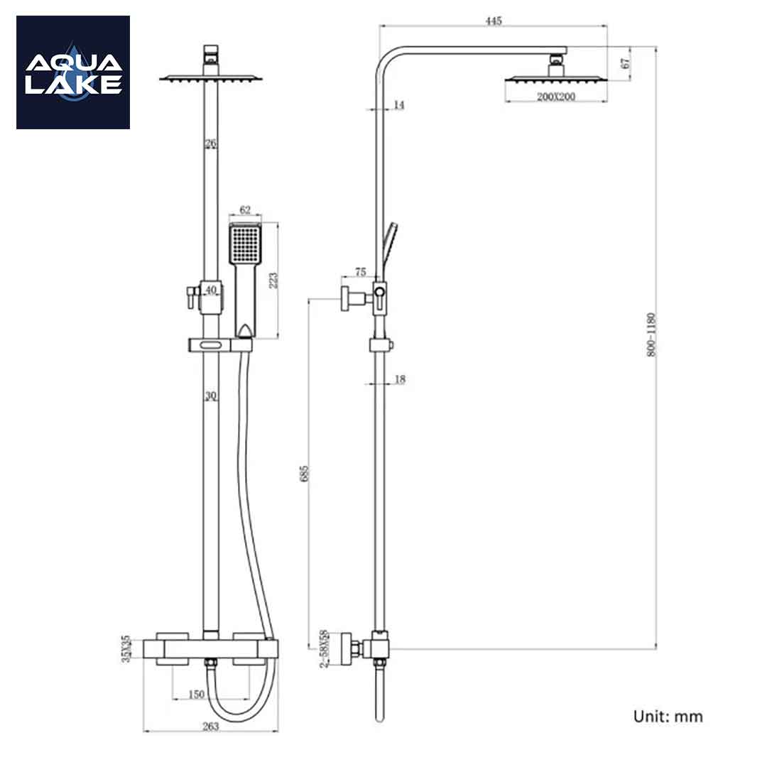 Ulswater Premium Brushed Brass Square Thermostatic Shower Set